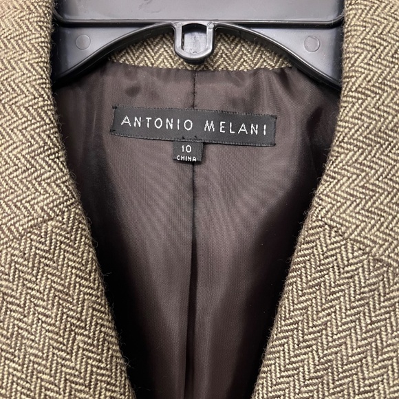 Ladies Antonio Melani Size 10 Green Herringbone Wool Coat - Picture 2 of 4